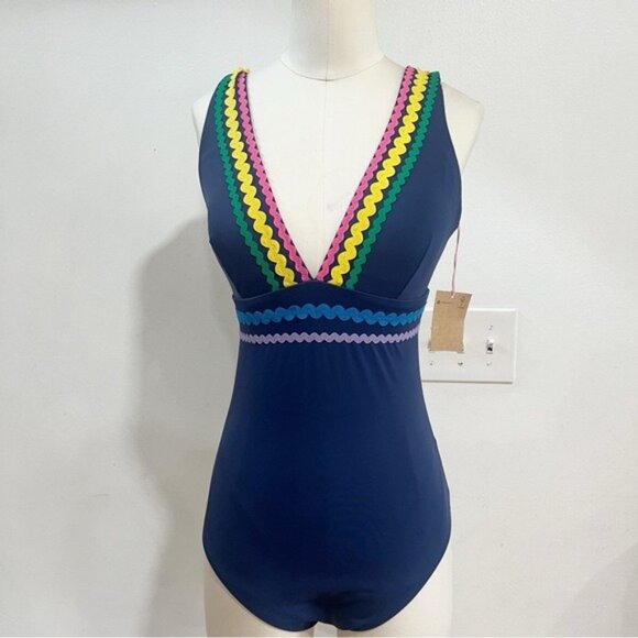 Boden Women’s Porto V-Neck Rik Rak Swimsuit - Size 8L - Picture 6 of 14
